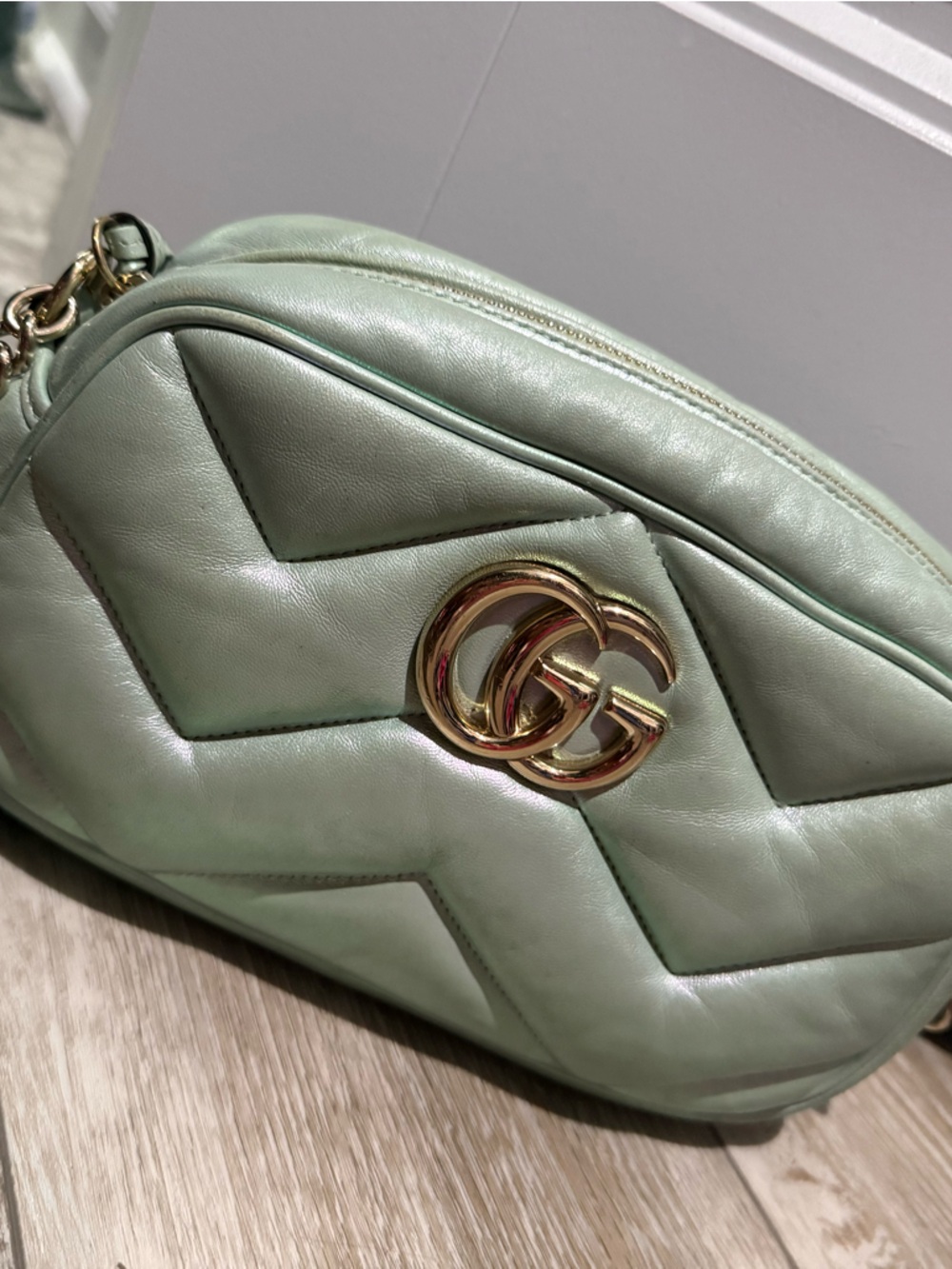 Gucci Mint Green Quilted Crossbody with Gold Double G